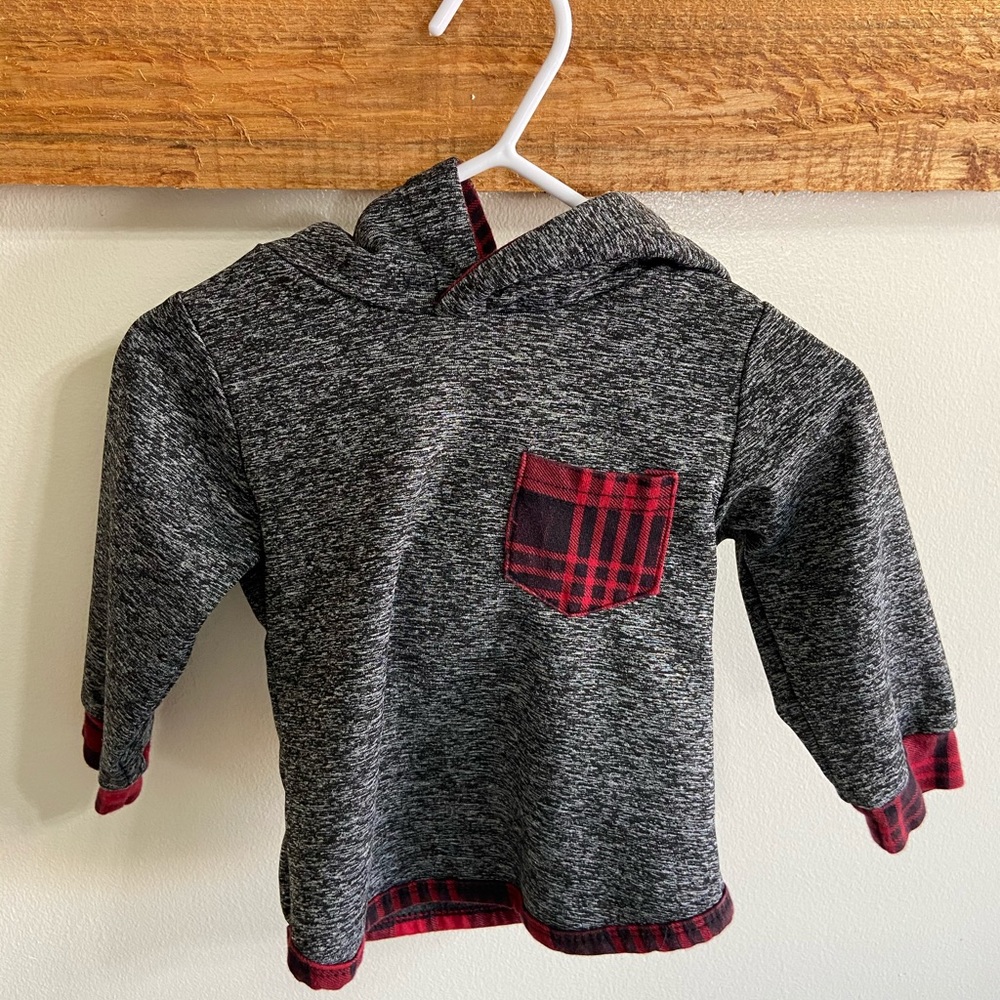 PatPat Baby Boy Plaid Hoodie Sweatshirt - converted size 6M - brand new no tags